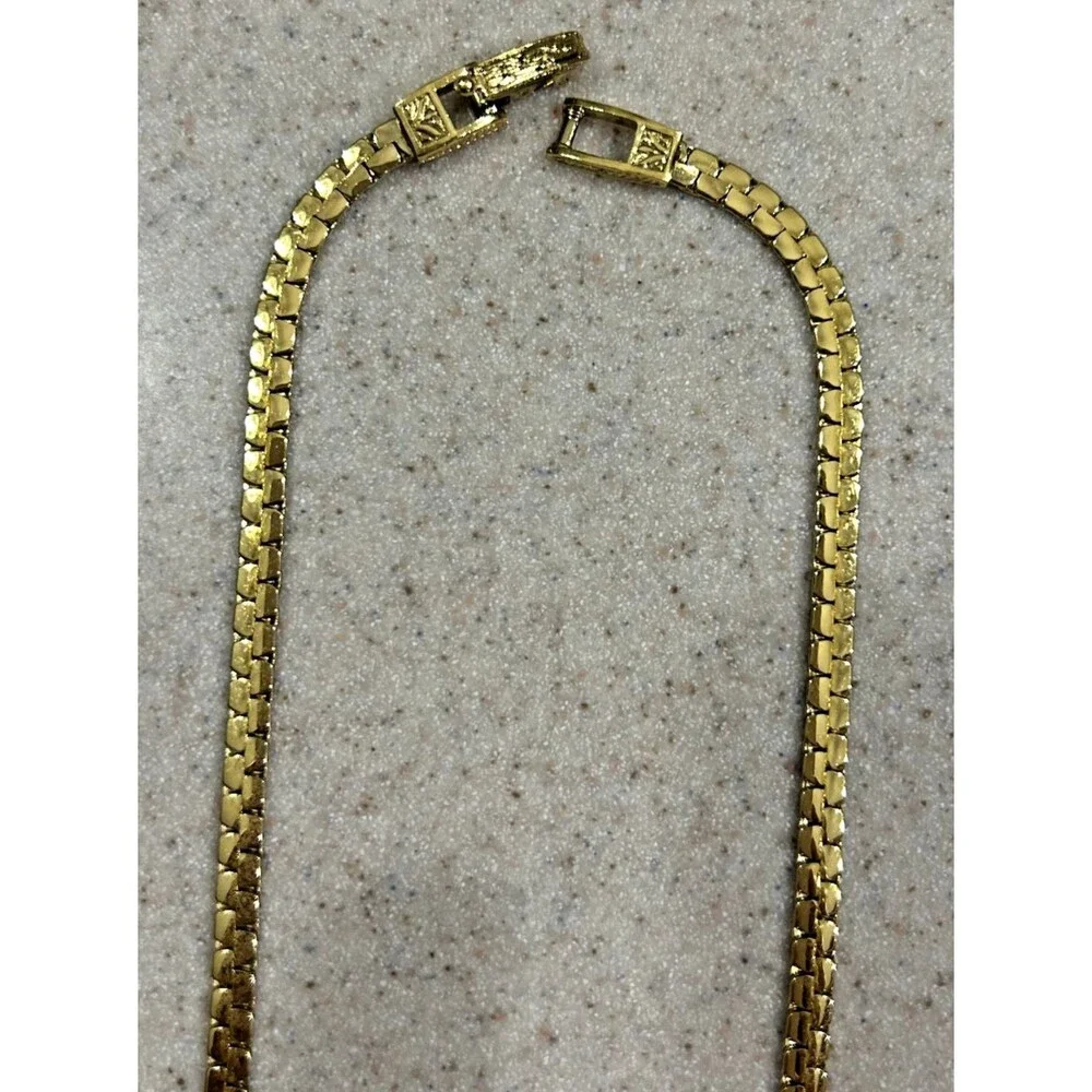 Vintage Style Yellow Gold-Tone Necklace w/Rhinestone Bow